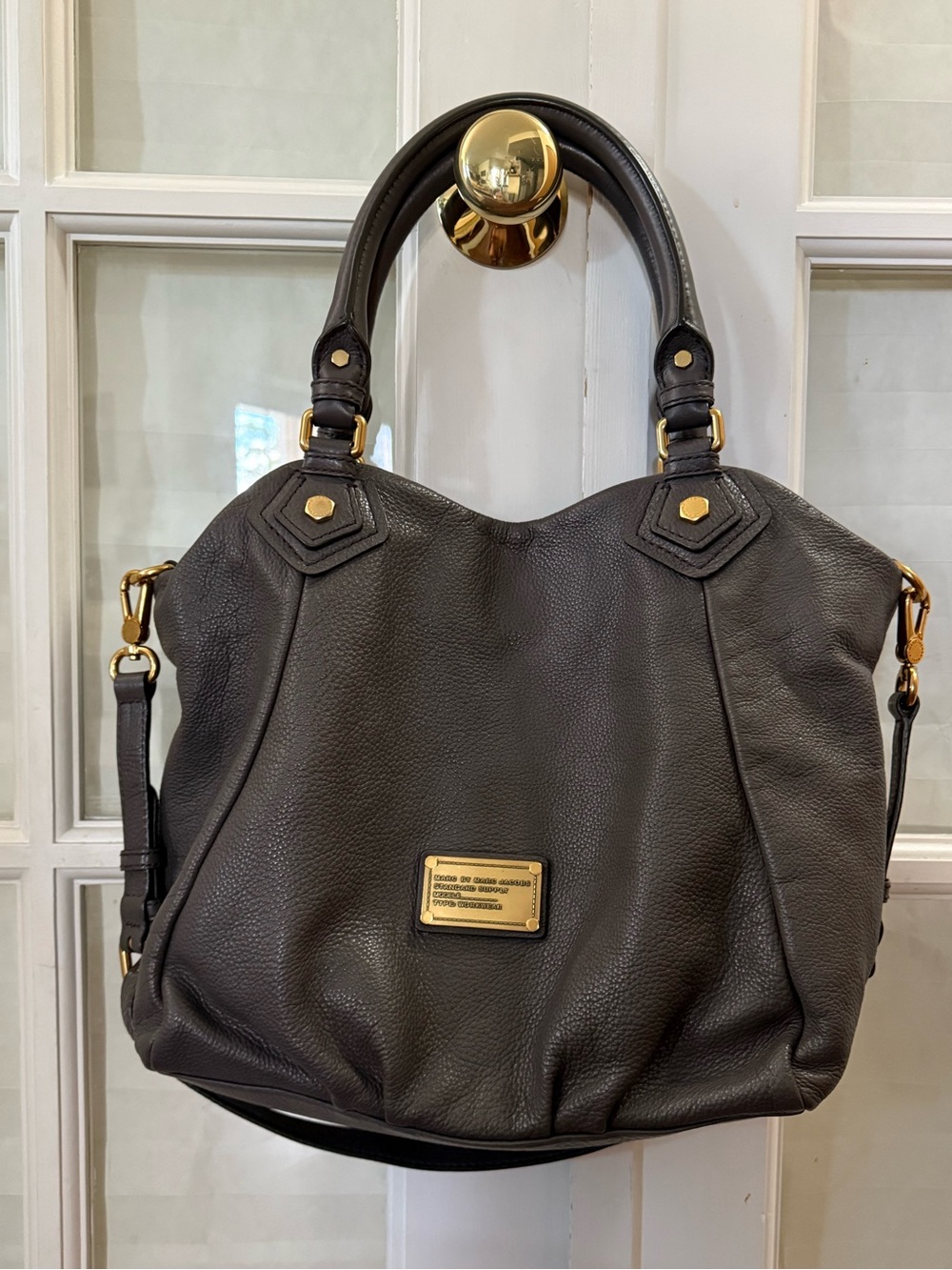 Marc by Marc Jacobs Pebbled Leather Tote in Dark Gray with Gold Hardware